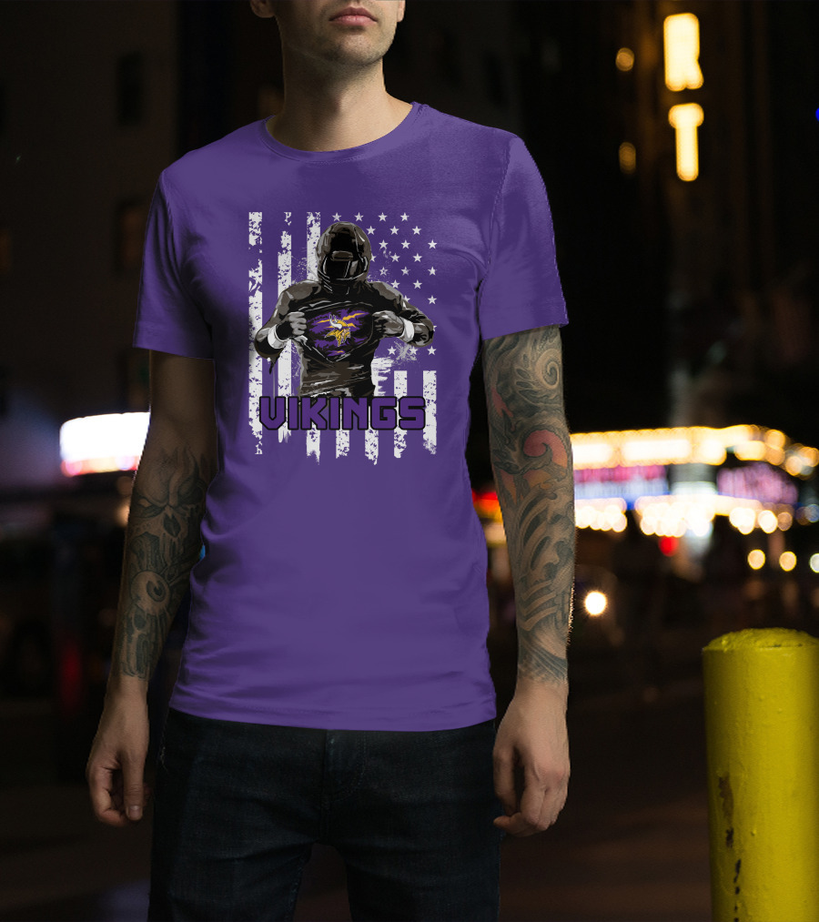Minnesota Vikings Superhero Player American Flag T-Shirt