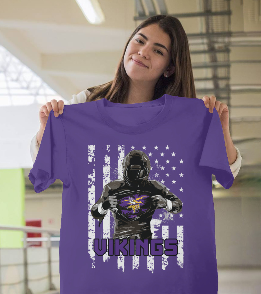 Minnesota Vikings Superhero Player American Flag T-Shirt