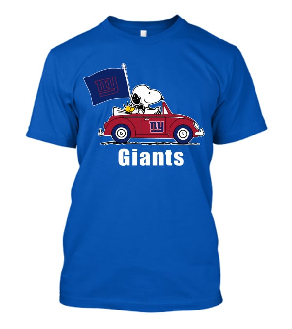 New York Giants Snoopy Driving With Woodstock And Flag T-Shirt