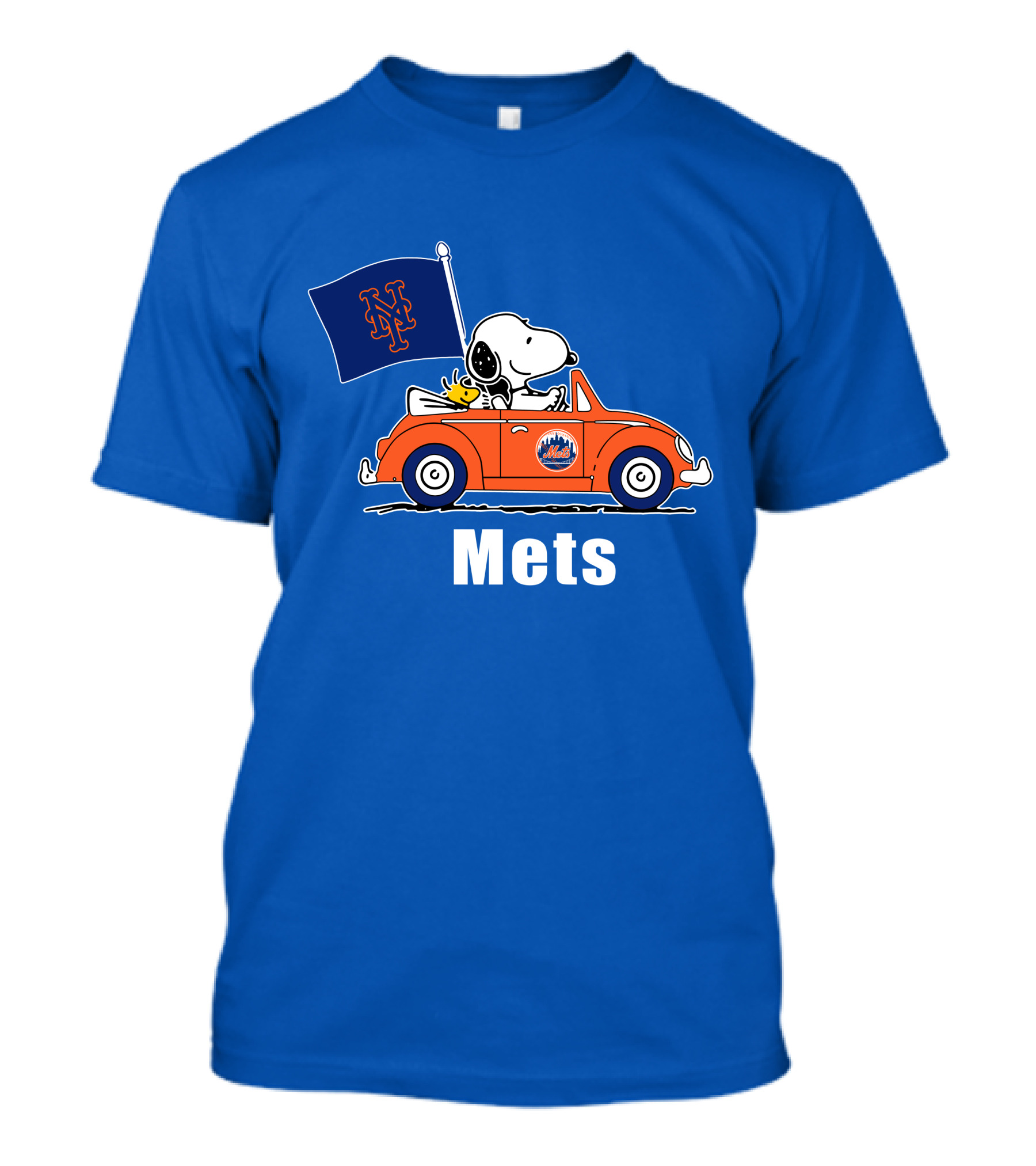 Mets Snoopy Driving With Woodstock And Flag T-Shirt