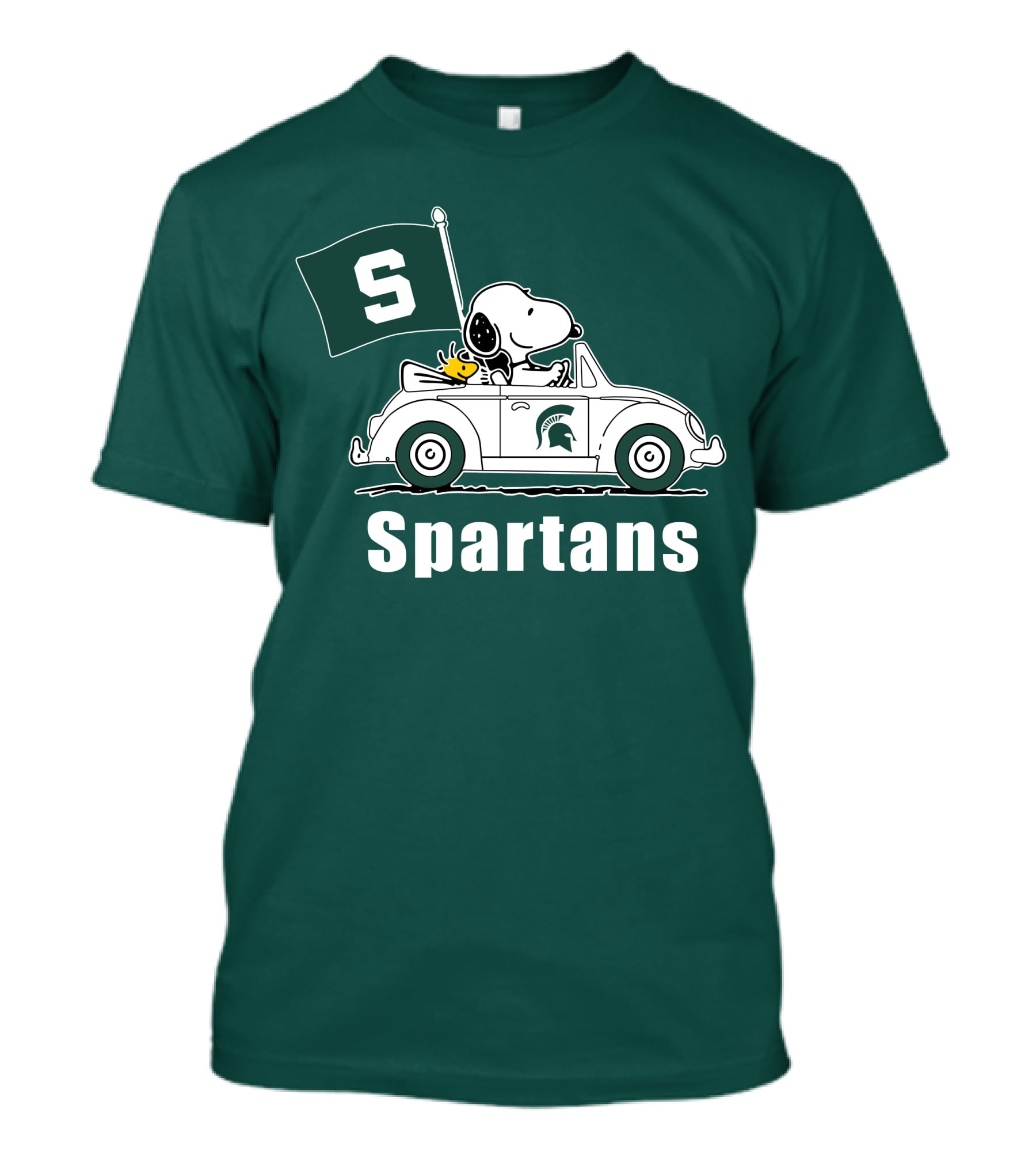 Snoopy Driving With Michigan State Spartans Flag T-Shirt