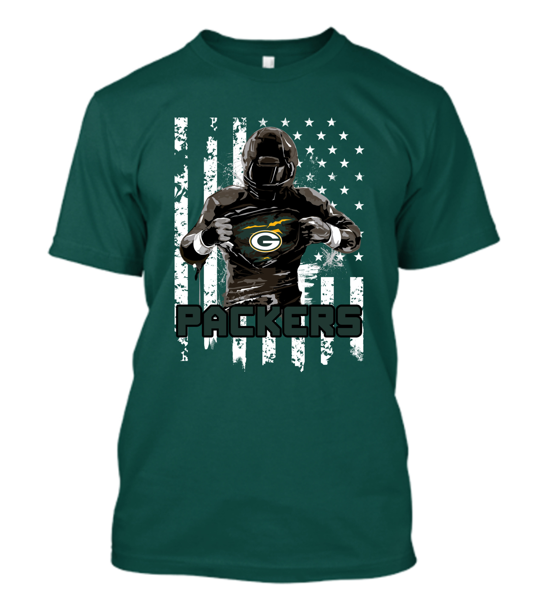 Packers Player With Flag Background And Green Bay T-Shirt