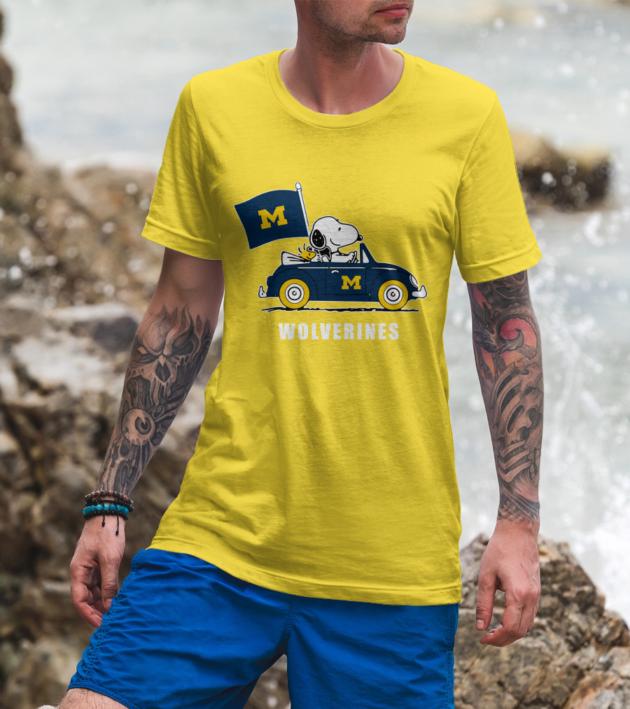 Michigan Wolverines Snoopy Driving With Flag T-Shirt