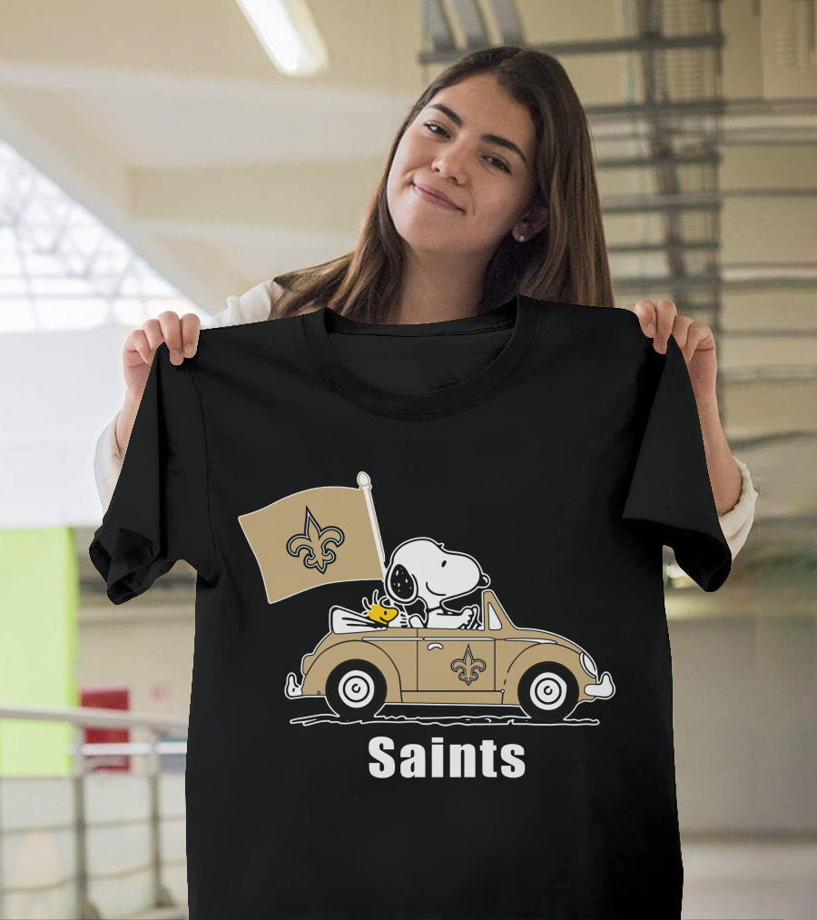 Saints Snoopy Woodstock Car Fleur-de-Lis Flag T-Shirt