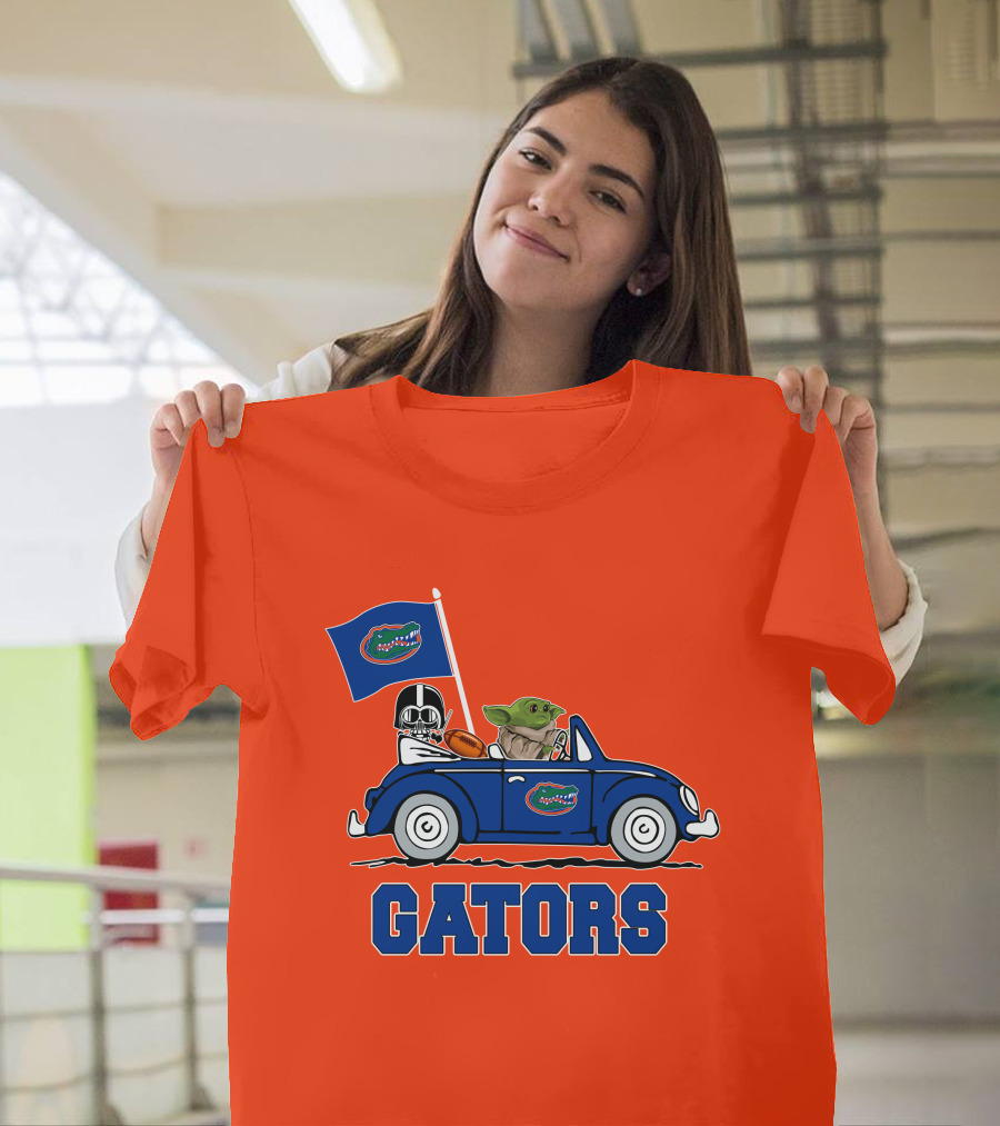 Florida Gators Darth Vader Baby Yoda Driving Car Star Wars Football T-Shirt