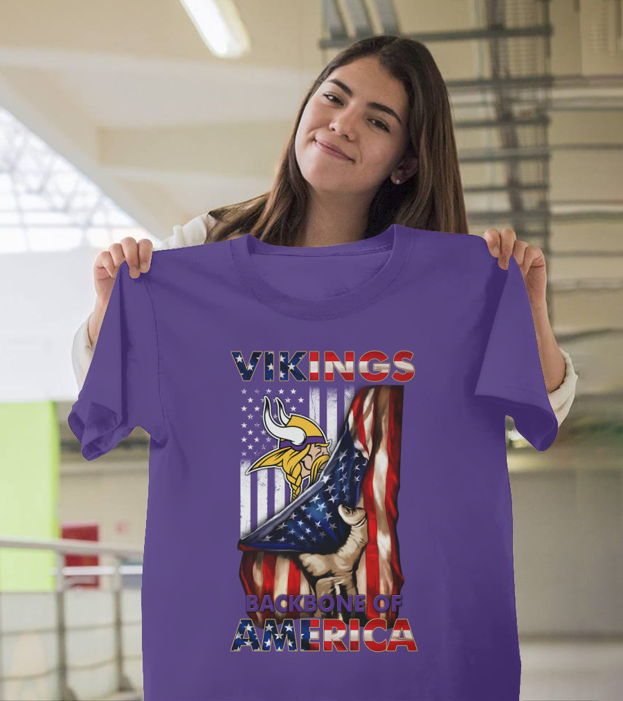 Vikings Backbone Of America Flag And Helmet T-Shirt