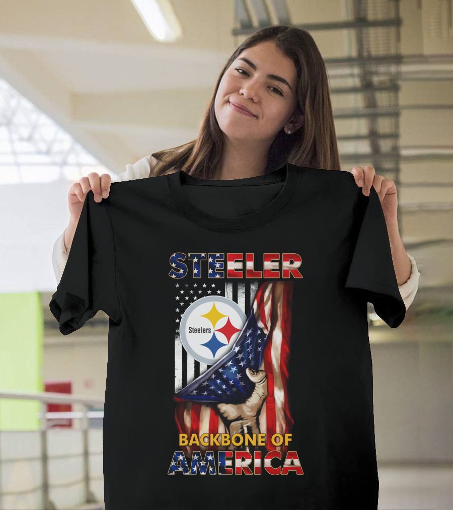 Steelers Backbone Of America American Flag Football Fan Pride T-Shirt
