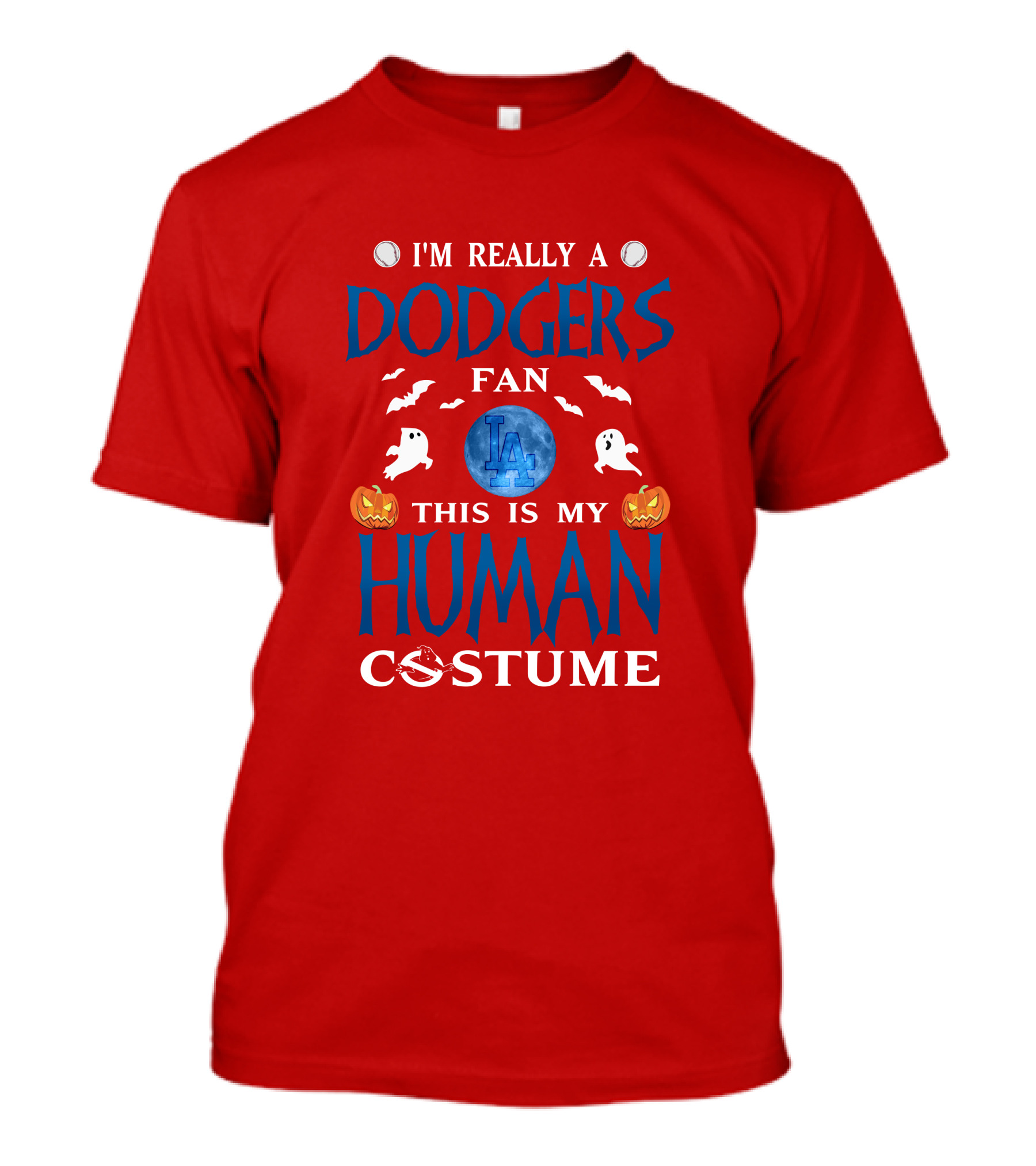 Los Angeles Dodgers Fan Halloween Human Costume Theme With Ghosts And Pumpkins T-Shirt