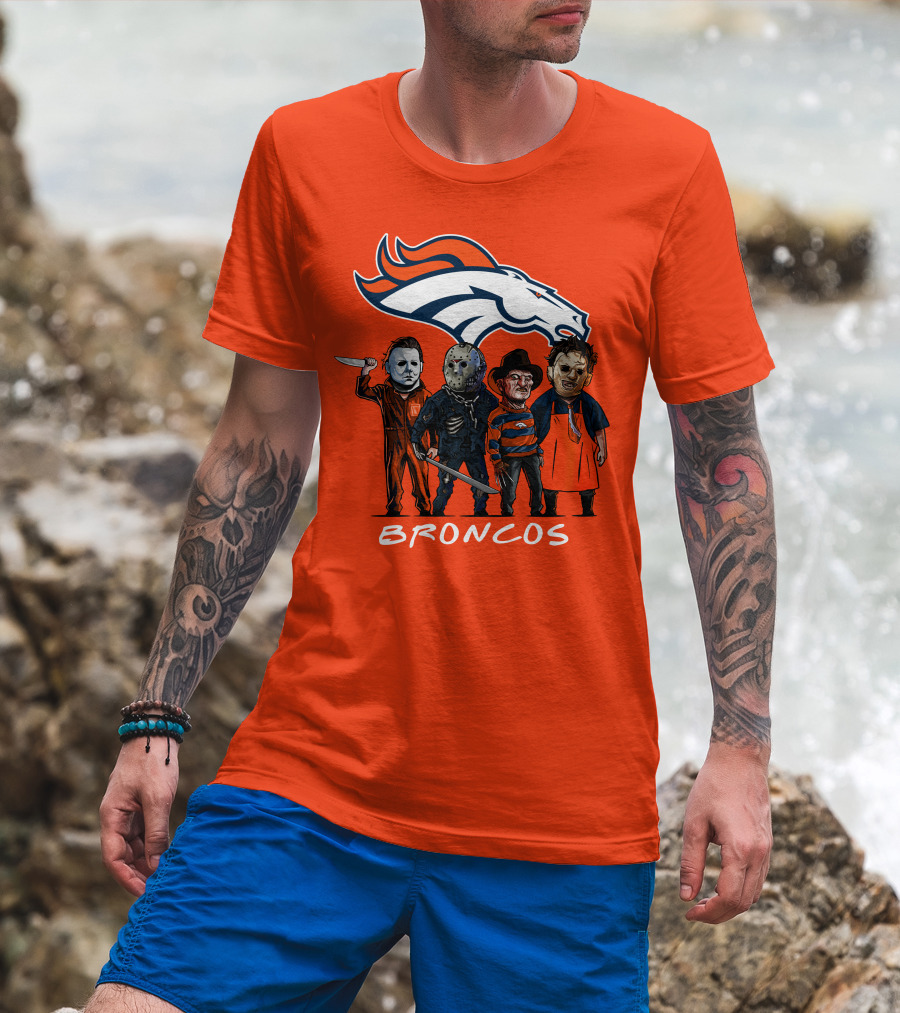 Broncos Halloween Slasher Squad Denver Team Horror Icons T-Shirt