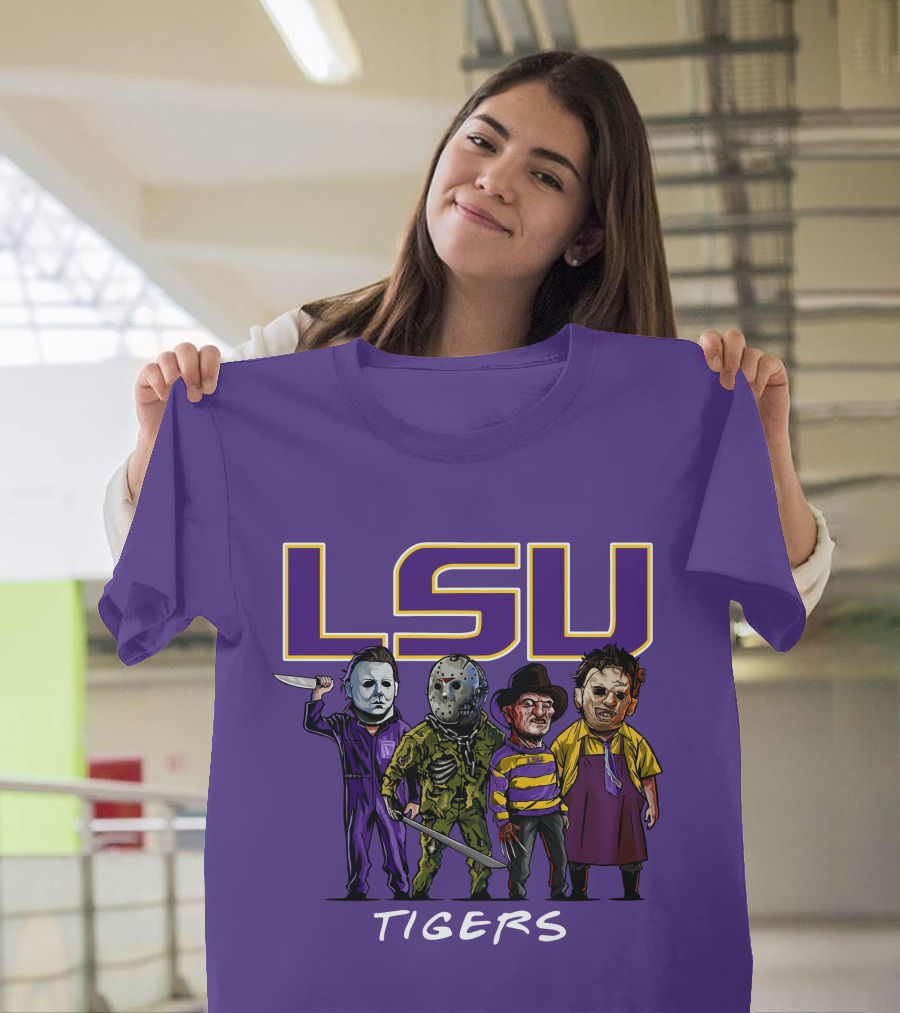 LSU Tigers Halloween The Slasher Squad Teams Horror Characters T-Shirt
