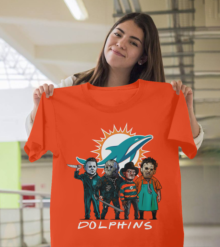 Miami Dolphins Halloween The Slasher Squad Teams Horror Characters T-Shirt