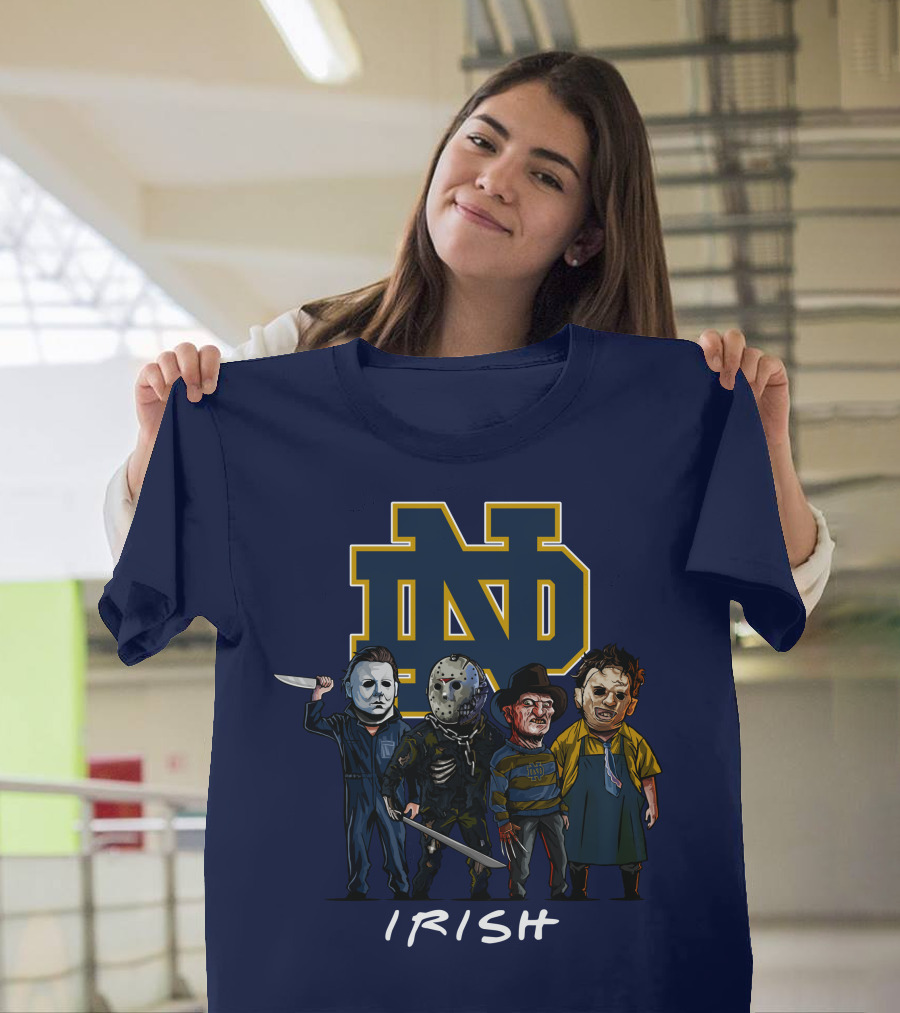 Notre Dame Fighting Irish Halloween with Famous Horror Slasher Characters T-Shirt