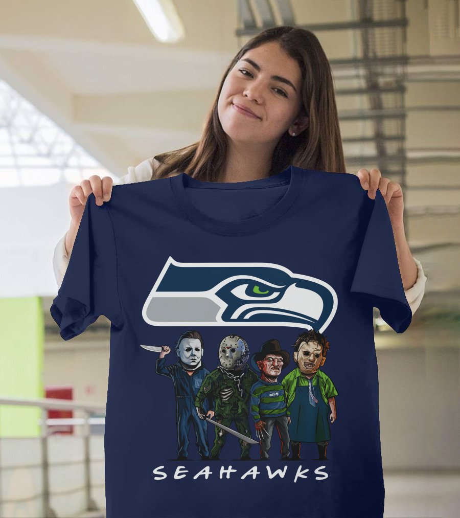 Seattle Seahawks Halloween The Slasher Squad Teams Horror Characters T-Shirt
