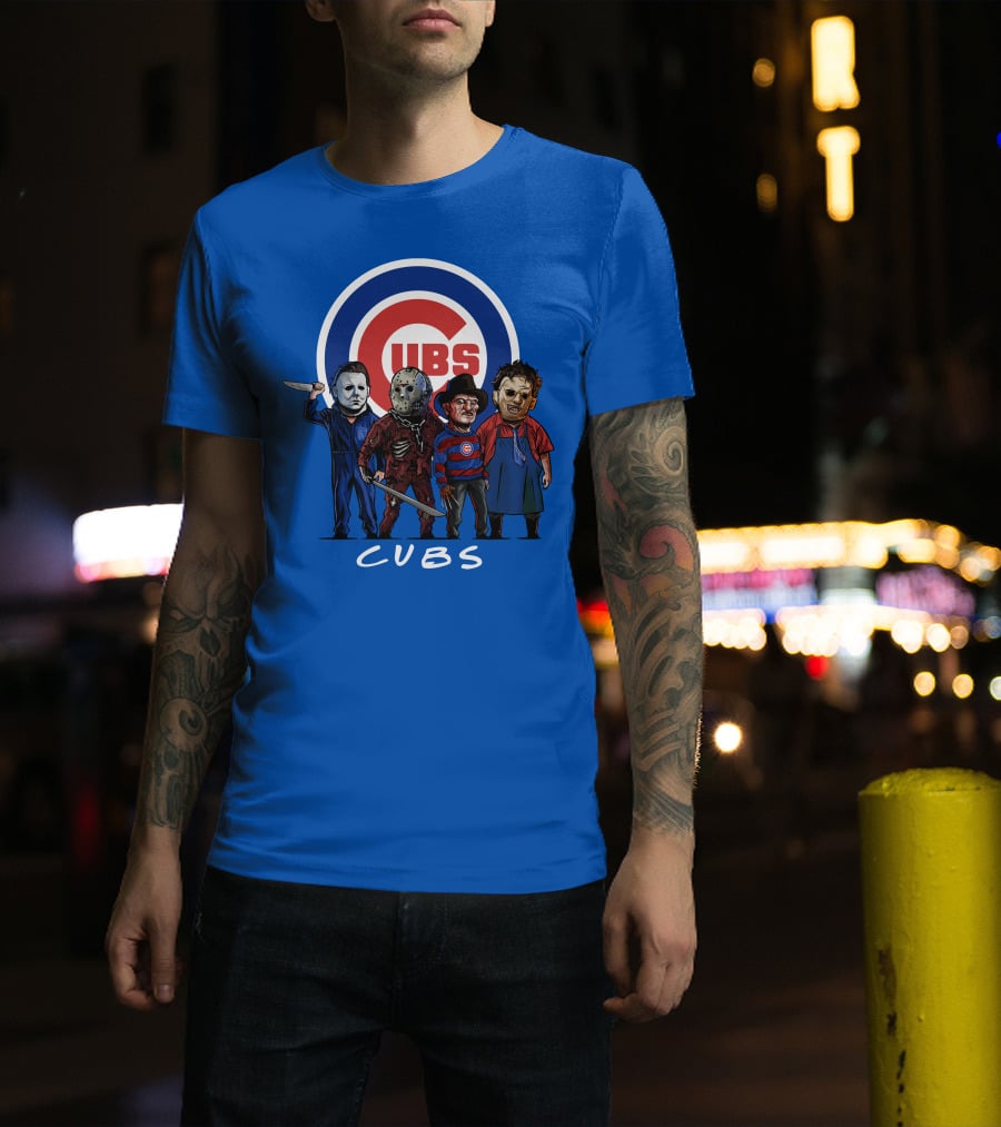 Chicago Cubs Halloween Slasher Squad Featuring Iconic Horror Characters T-Shirt