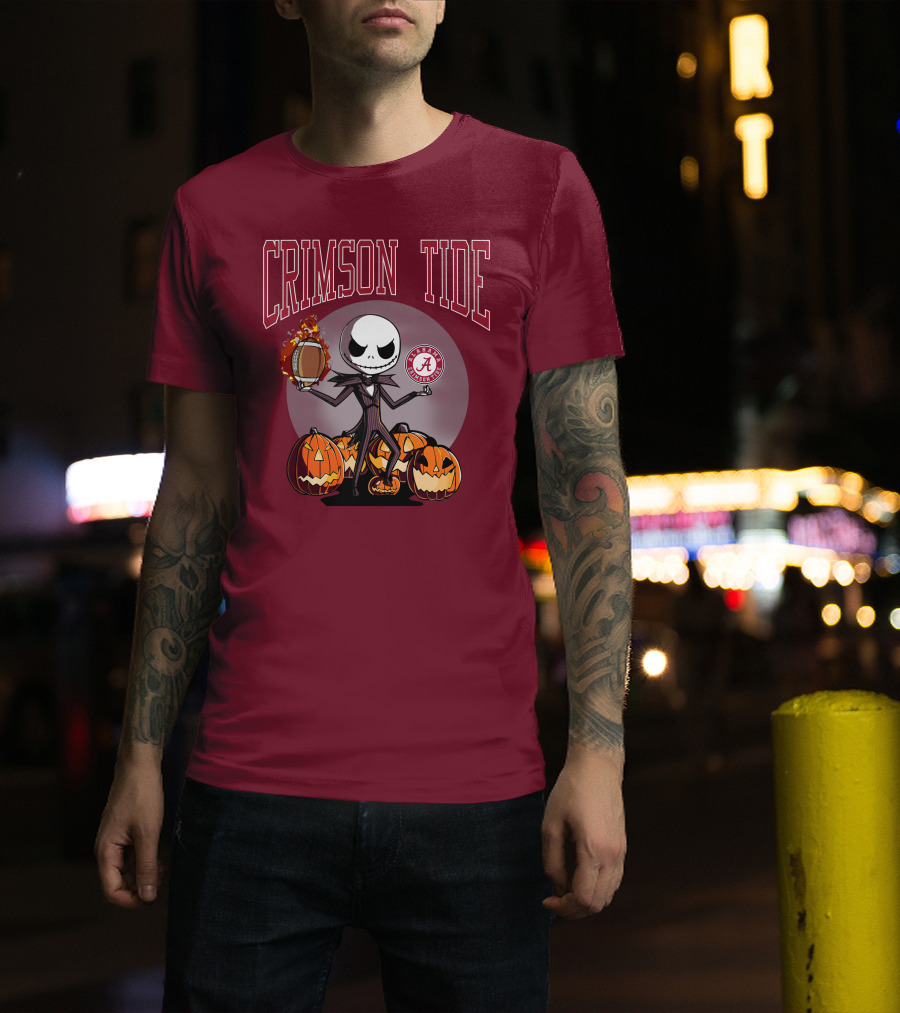 Crimson Tide Alabama Jack Skellington Halloween Football Pumpkins T-Shirt