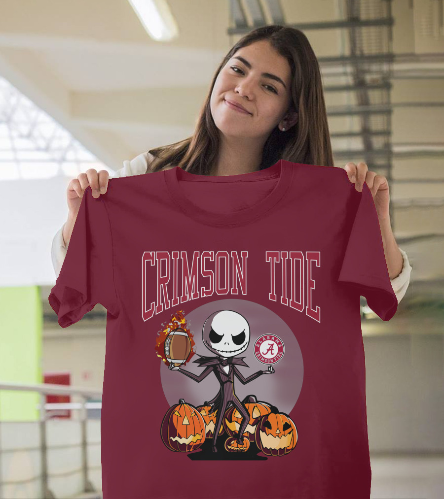 Crimson Tide Alabama Jack Skellington Halloween Football Pumpkins T-Shirt