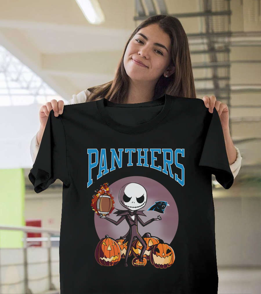 Panthers Jack Skellington Halloween Pumpkins Football T-Shirt