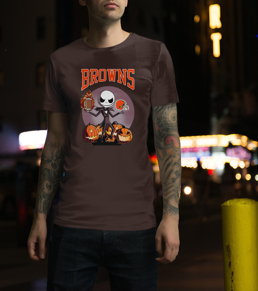 Browns Jack Skellington Cleveland Halloween Football Pumpkins T-Shirt
