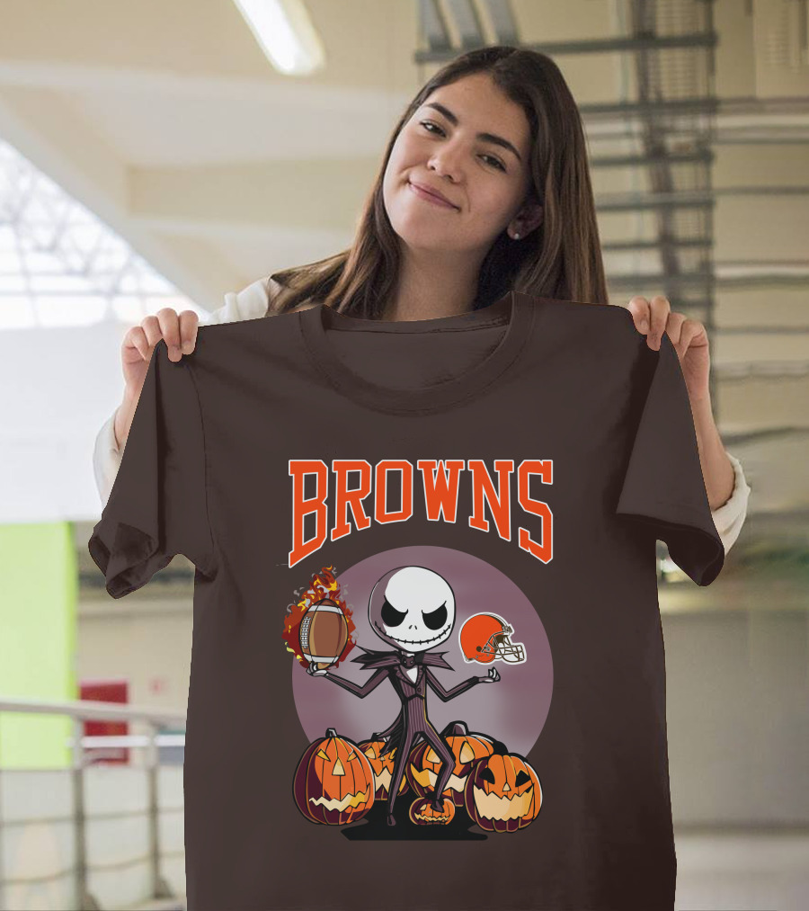 Browns Jack Skellington Cleveland Halloween Football Pumpkins T-Shirt