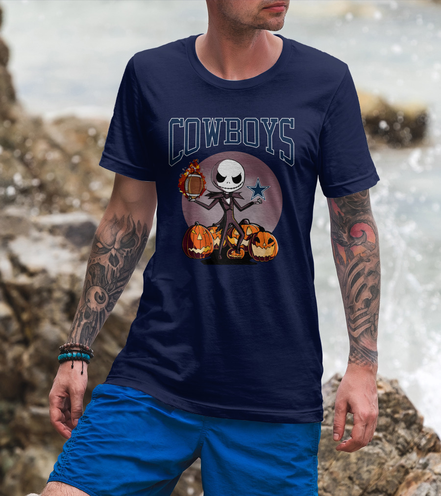 Cowboys Jack Skellington Halloween Football Pumpkins T-Shirt