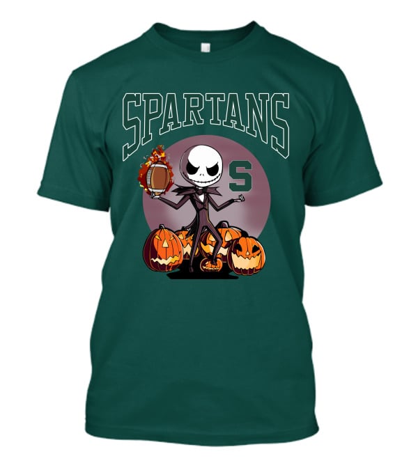 Michigan State Spartans Jack Skellington Football Halloween Pumpkins T-Shirt