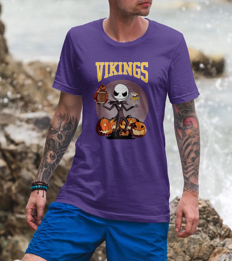 Vikings Jack Skellington Halloween Football Pumpkins T-Shirt