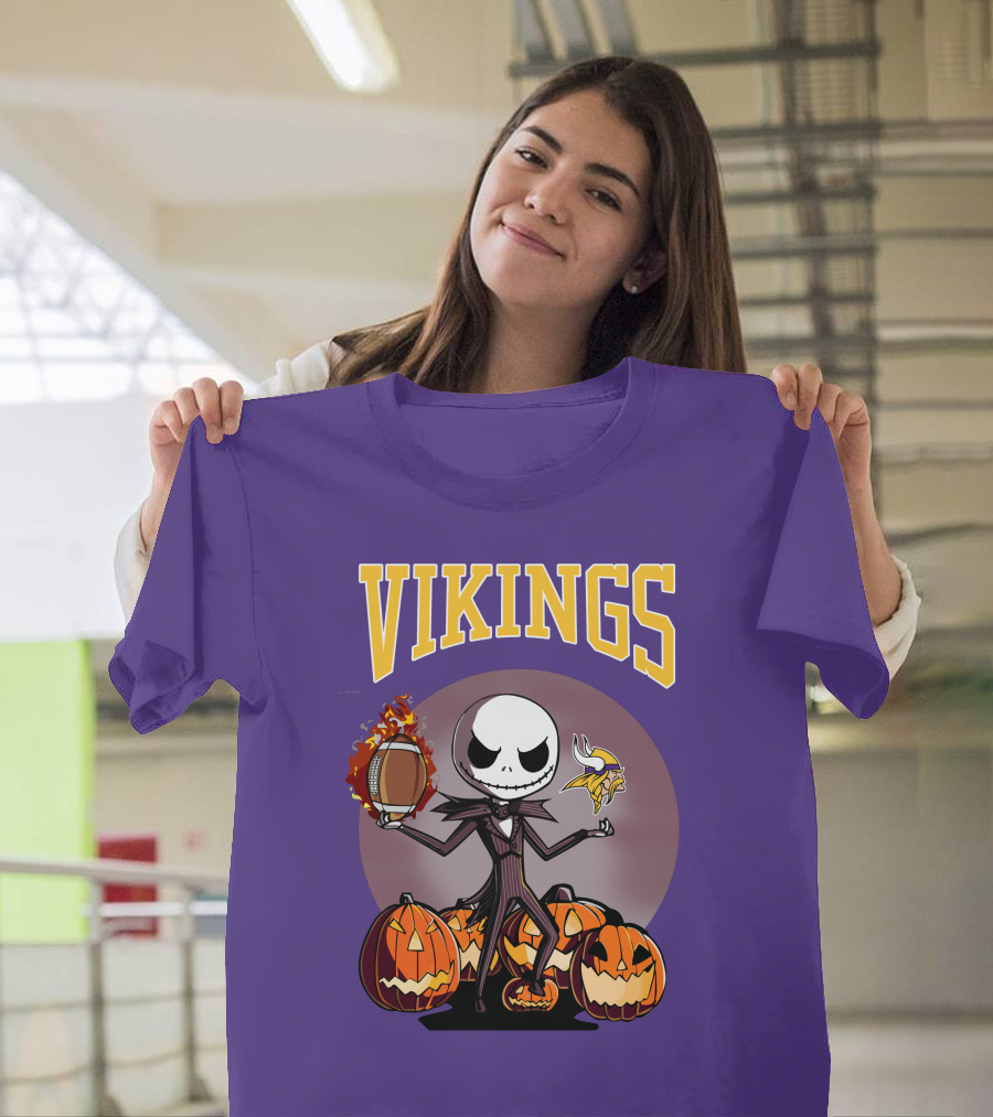 Vikings Jack Skellington Halloween Football Pumpkins T-Shirt
