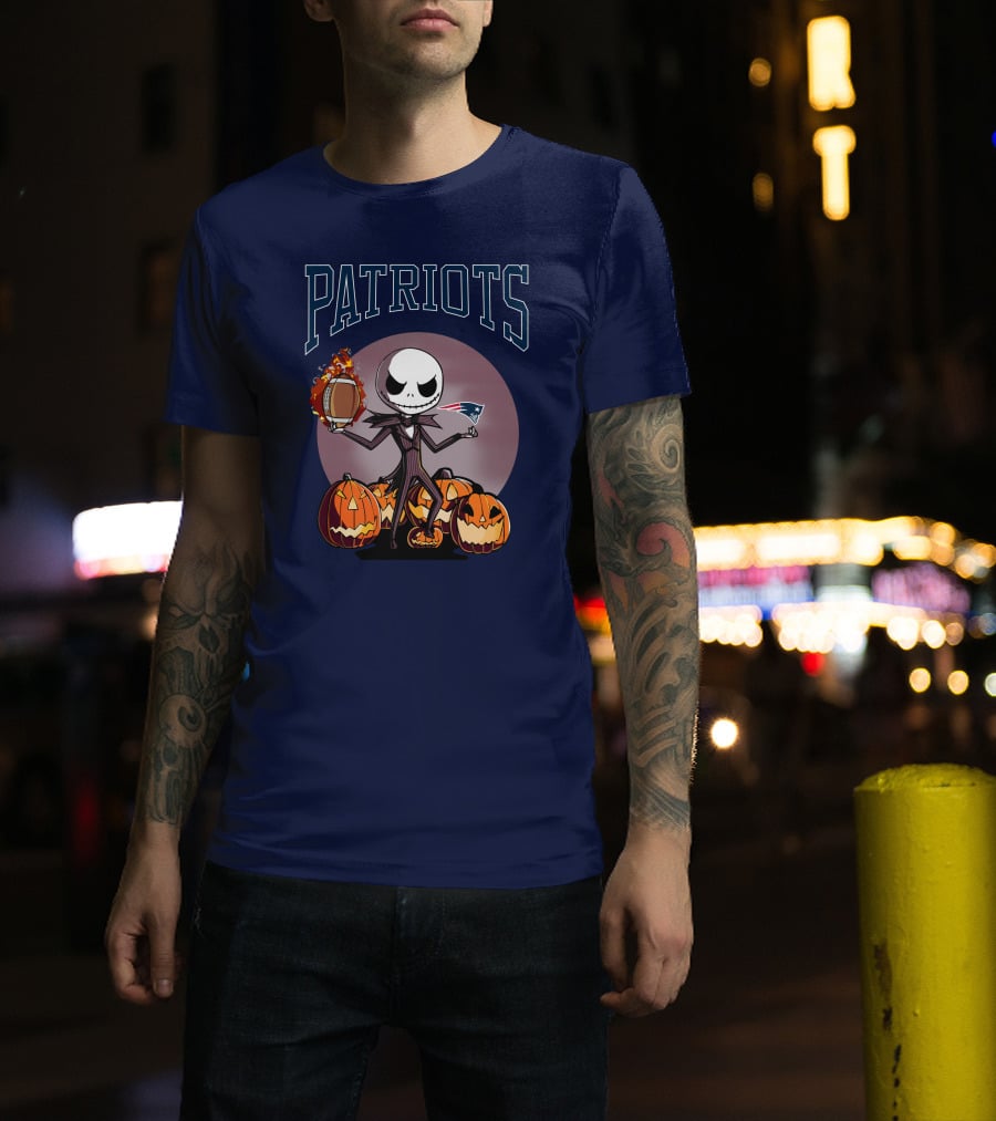 Patriots Jack Skellington Halloween New England Football Pumpkins T-Shirt