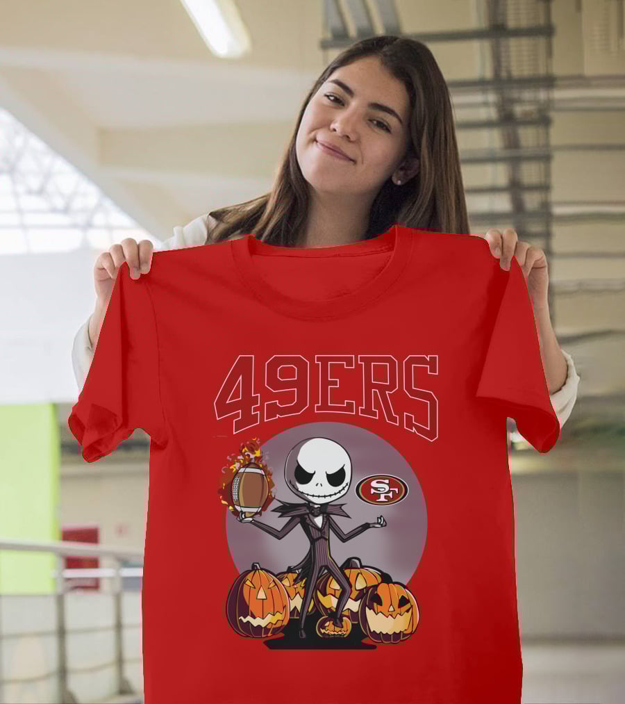 49ers Jack Skellington Halloween Pumpkins Sf Football T-Shirt
