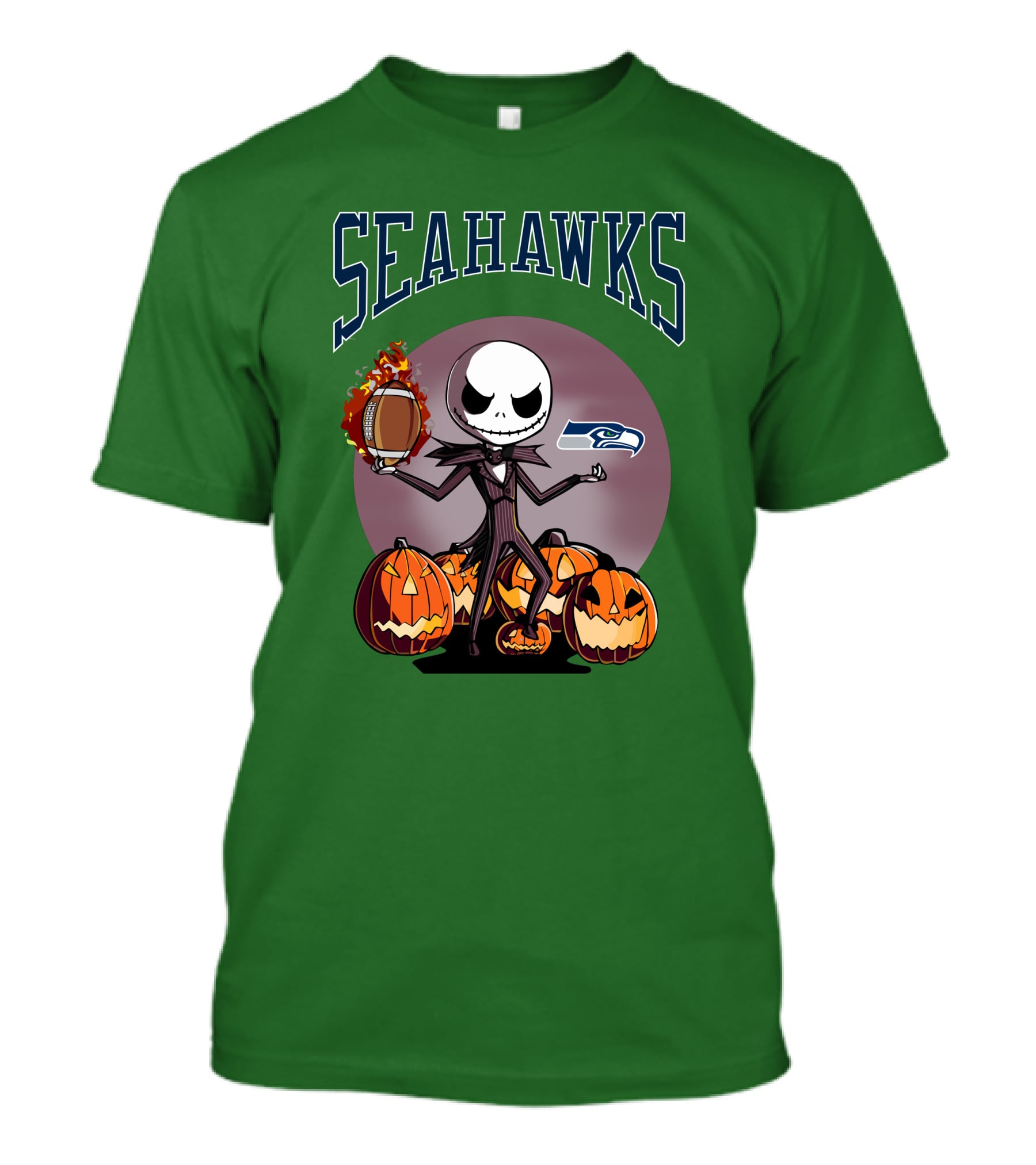 Seattle Seahawks Jack Skellington Halloween NFL Football Pumpkins T-Shirt