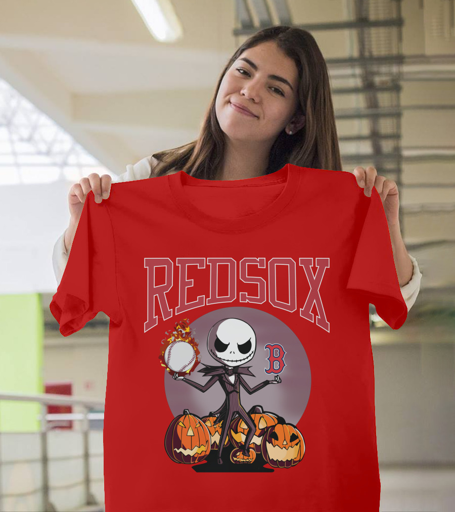 Red Sox Jack Skellington Halloween Pumpkins Baseball T-Shirt