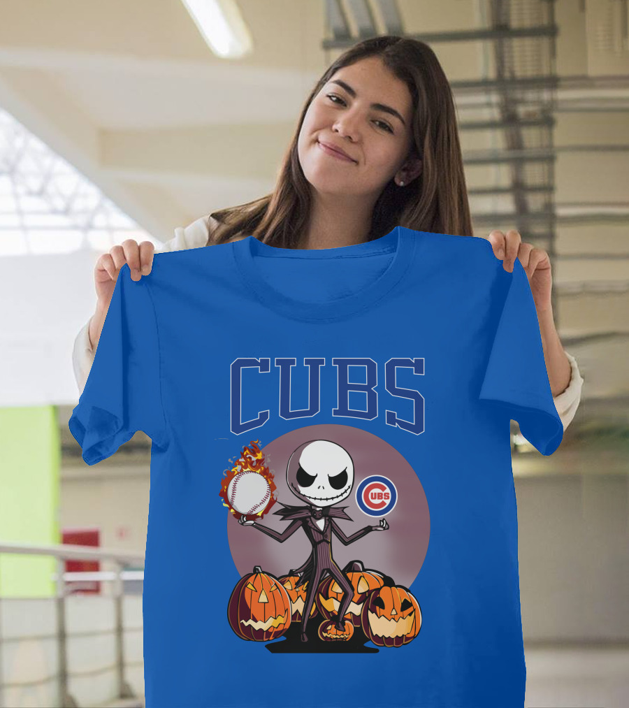 Cubs Jack Skellington Halloween Baseball Pumpkin T-Shirt