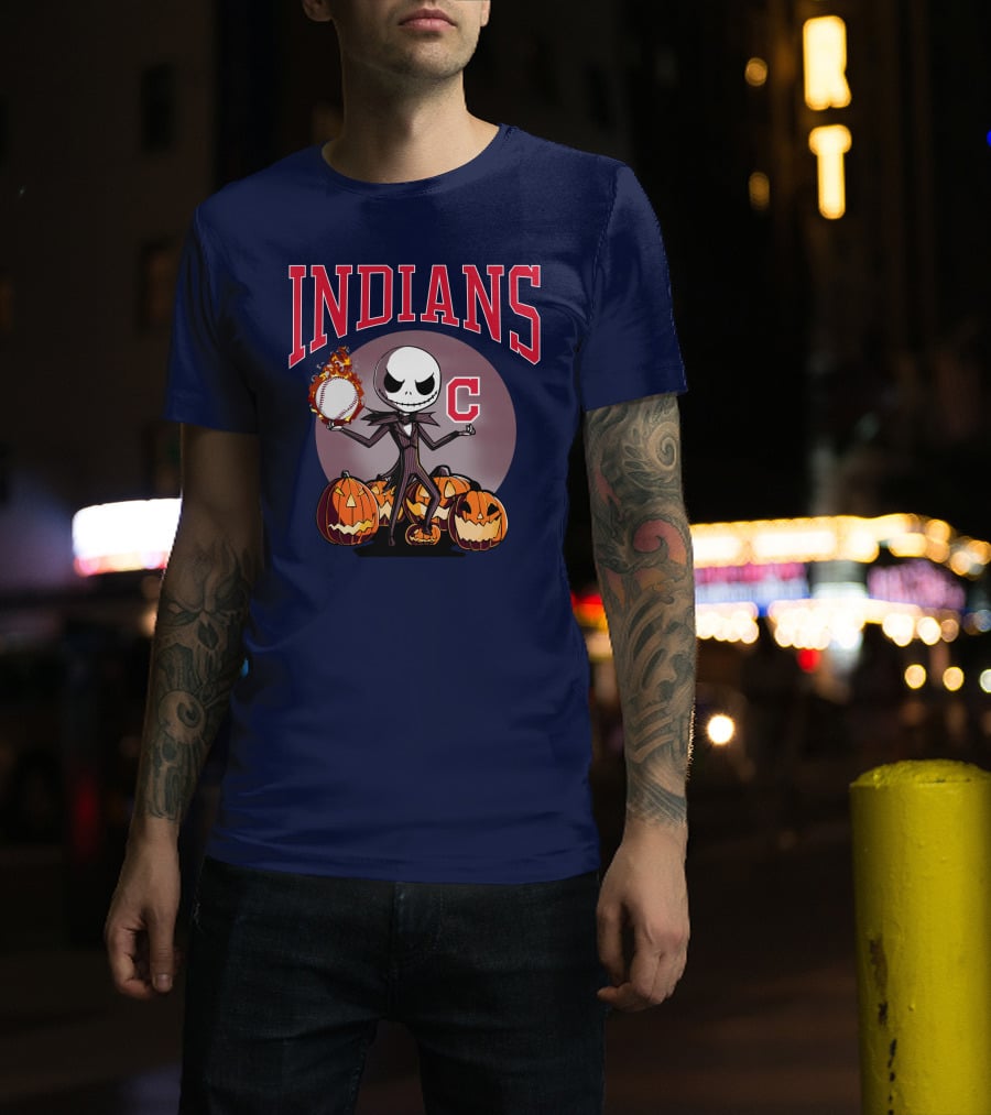 Indians Jack Skellington Halloween Baseball Pumpkins T-Shirt