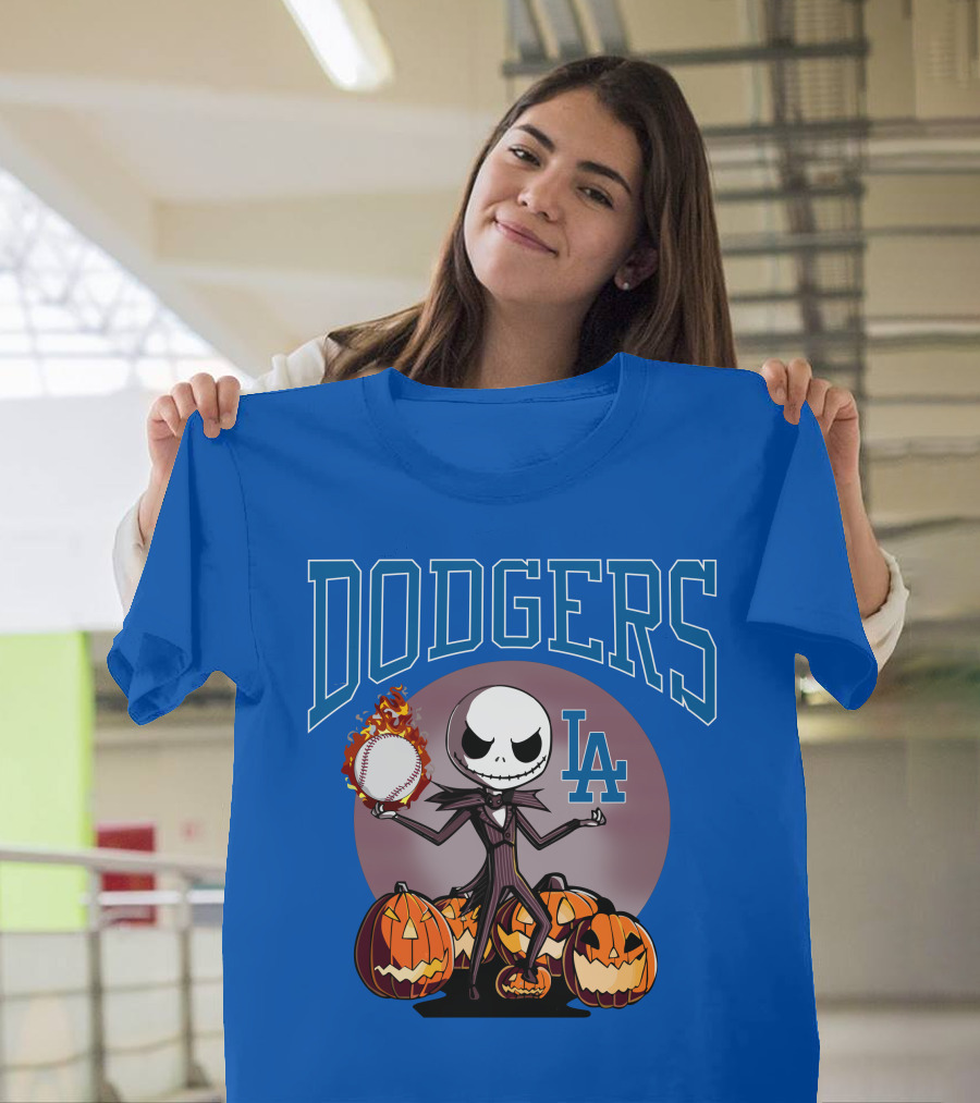 Dodgers LA Jack Skellington Baseball Halloween Pumpkins T-Shirt