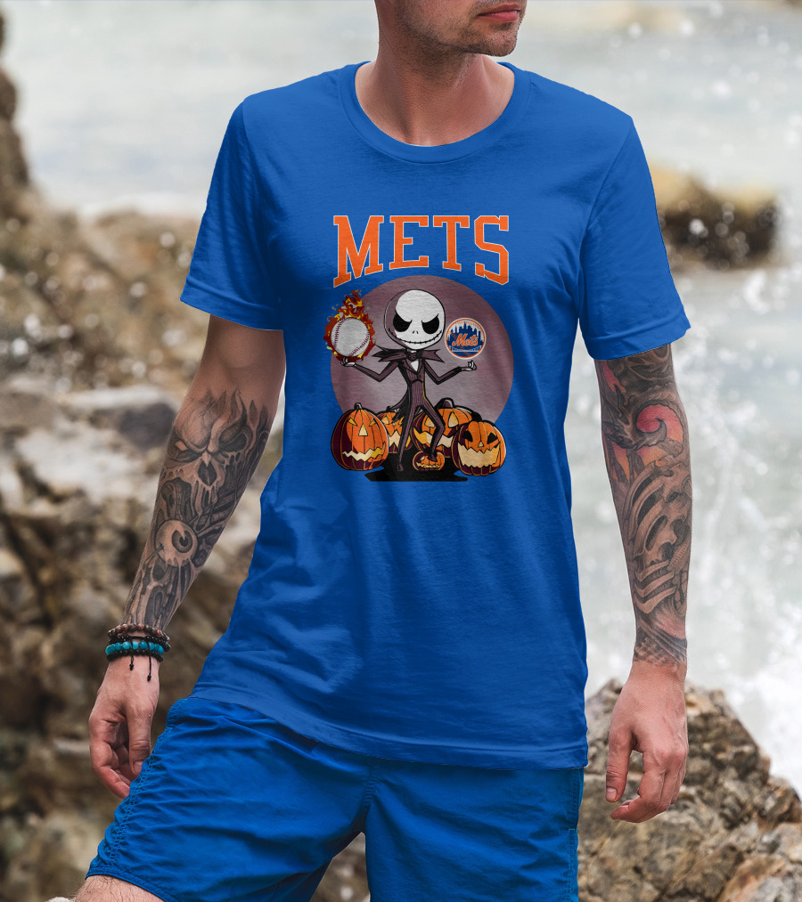 Mets Halloween With Jack Skellington And Pumpkins T-Shirt