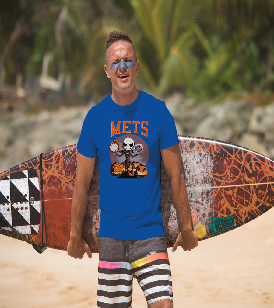 Mets Halloween With Jack Skellington And Pumpkins T-Shirt