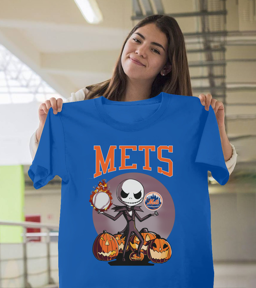 Mets Halloween With Jack Skellington And Pumpkins T-Shirt