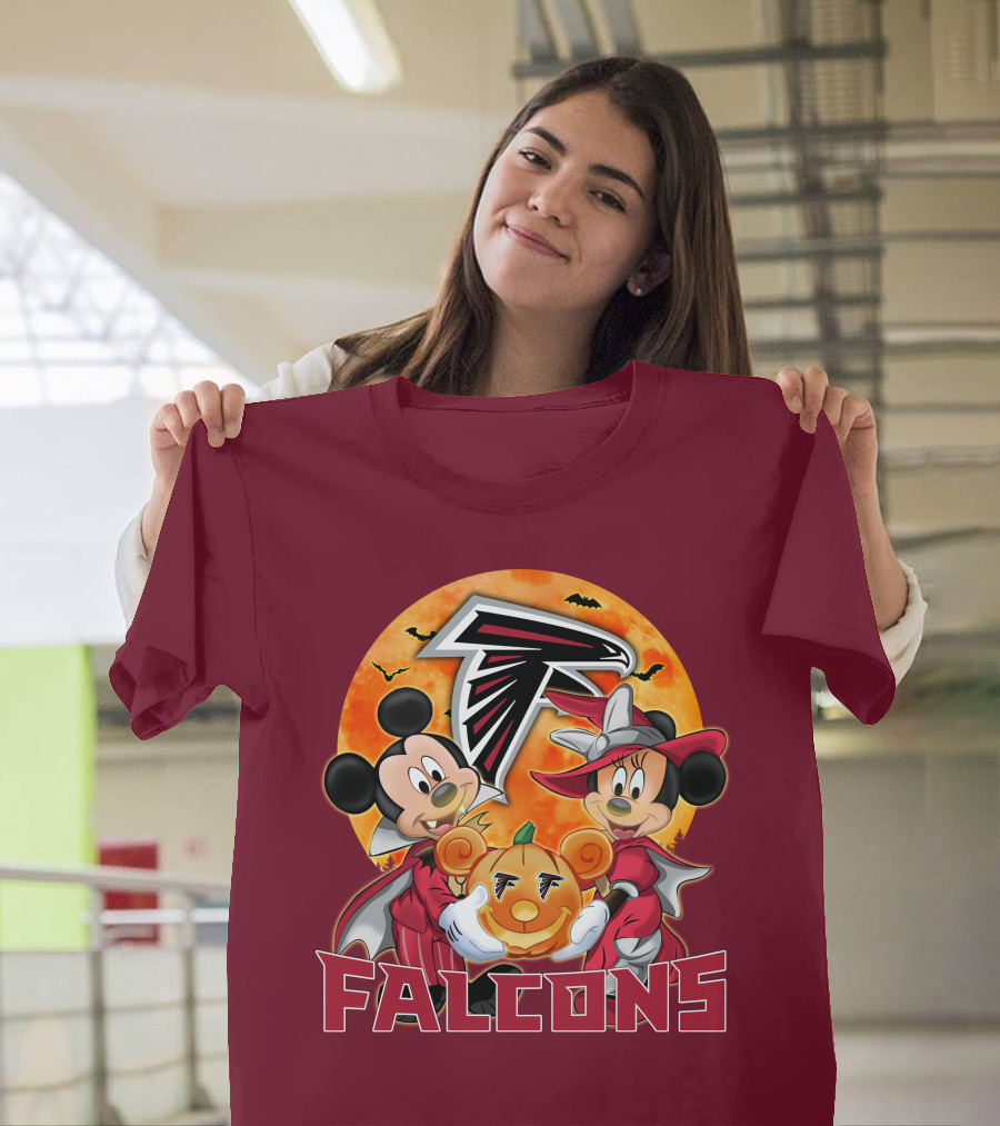 Atlanta Falcons Mickey Mouse Minnie Mouse Halloween Pumpkin T-Shirt