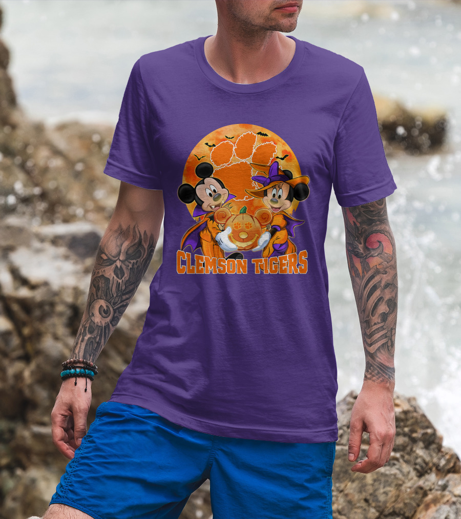 Clemson Tigers Mickey Mouse Minnie Mouse Halloween Pumpkin T-Shirt
