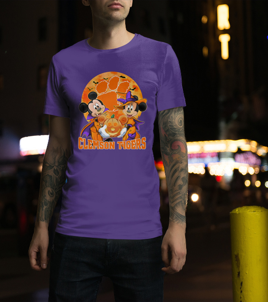 Clemson Tigers Mickey Mouse Minnie Mouse Halloween Pumpkin T-Shirt