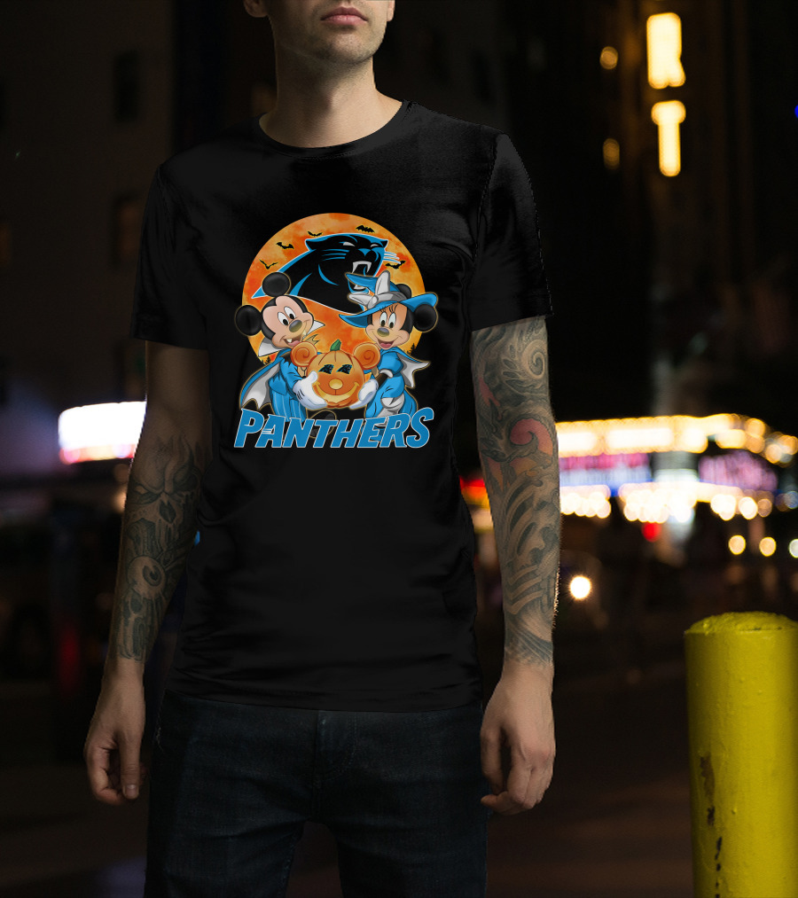 Carolina Panthers Mickey Mouse Minnie Mouse Halloween Pumpkin T-Shirt