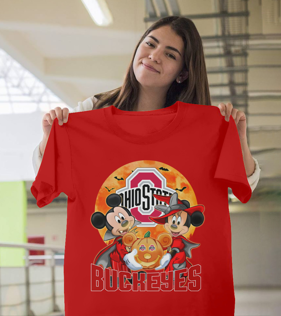 Ohio State Buckeyes Mickey Mouse Minnie Mouse Halloween Pumpkin T-Shirt