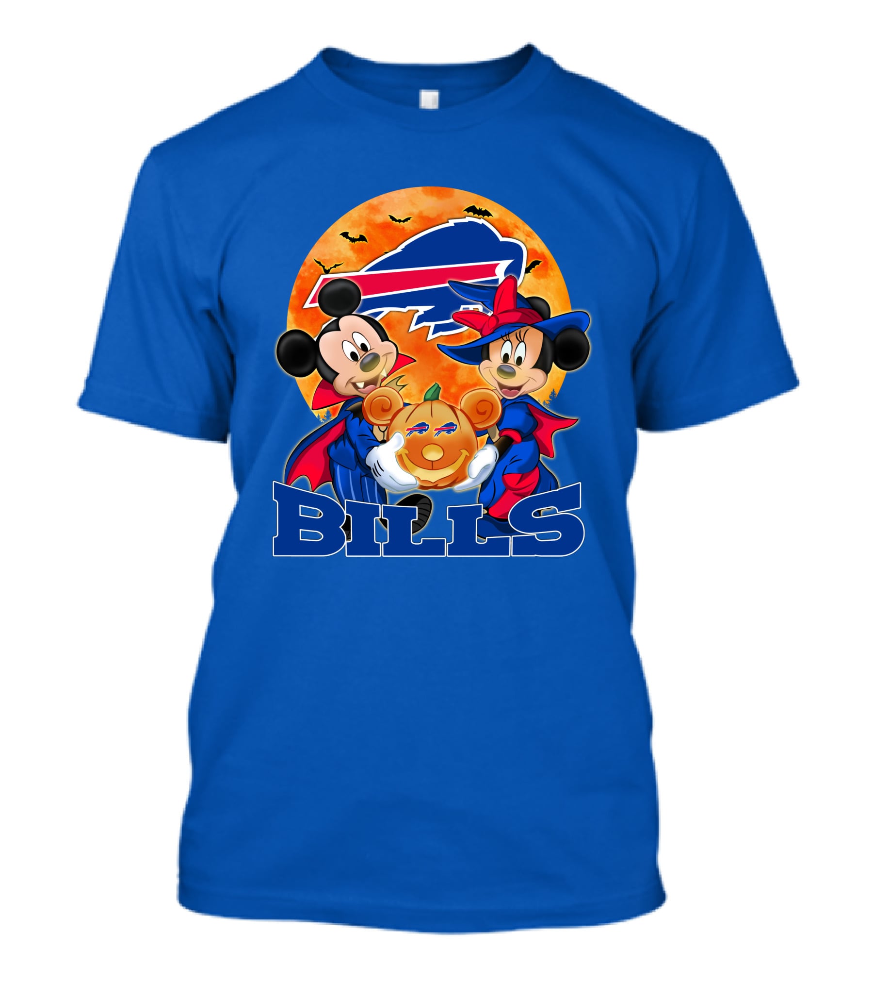 Buffalo Bills Halloween Mickey Mouse And Minnie Mouse Pumpkin T-Shirt