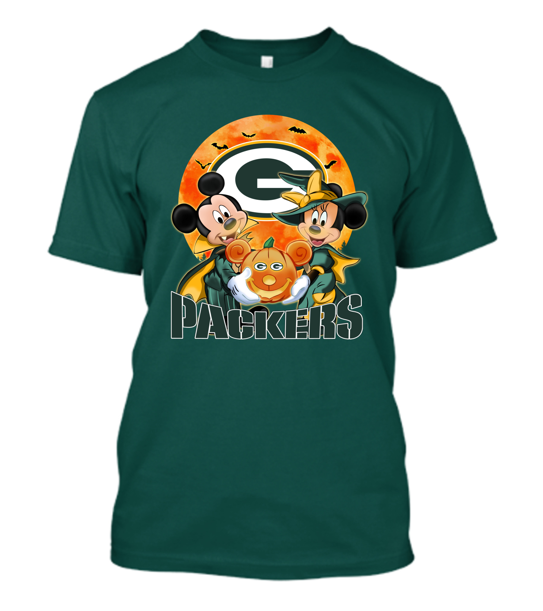 Green Bay Packers Mickey And Minnie Halloween Pumpkin T-Shirt