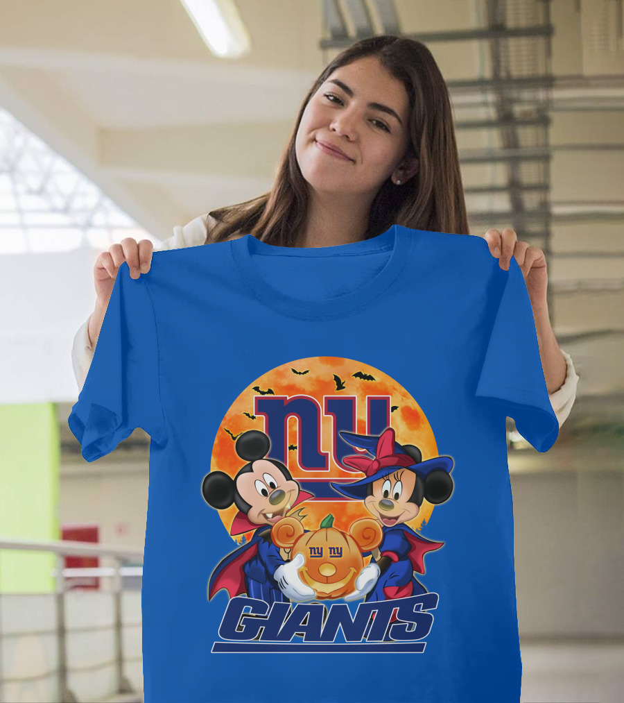 New York Giants Mickey Mouse Minnie Mouse Halloween Pumpkin T-Shirt