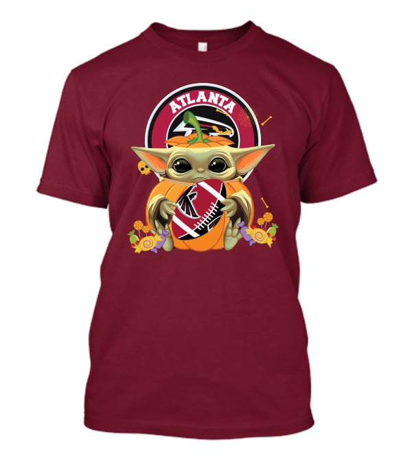 Halloween Pumpkin Baby Yoda Hug Atlanta Falcons Football T-Shirt