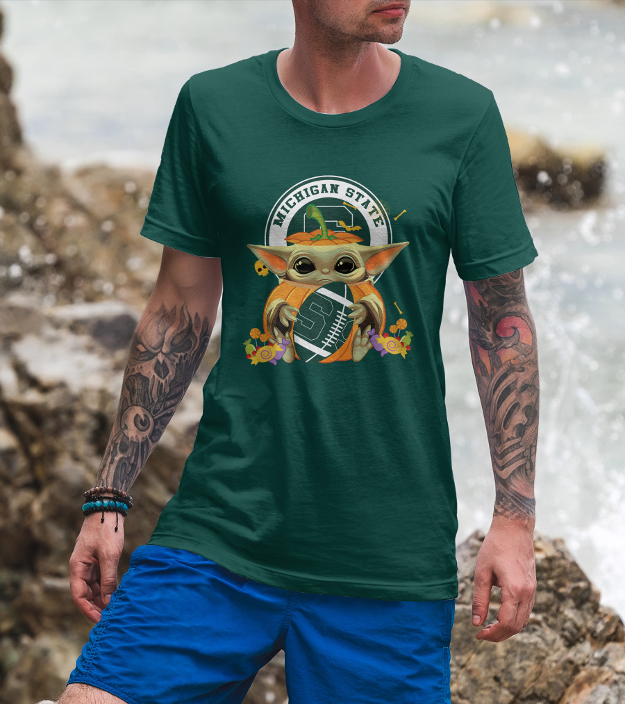 Halloween Pumpkin Baby Yoda Michigan State Spartans T-Shirt