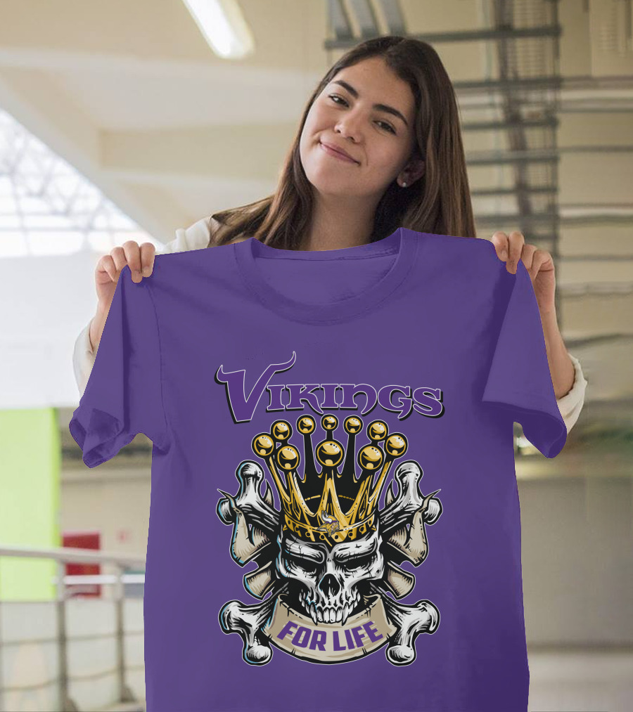 Vikings Skull King Crown For Life Minnesota T-Shirt
