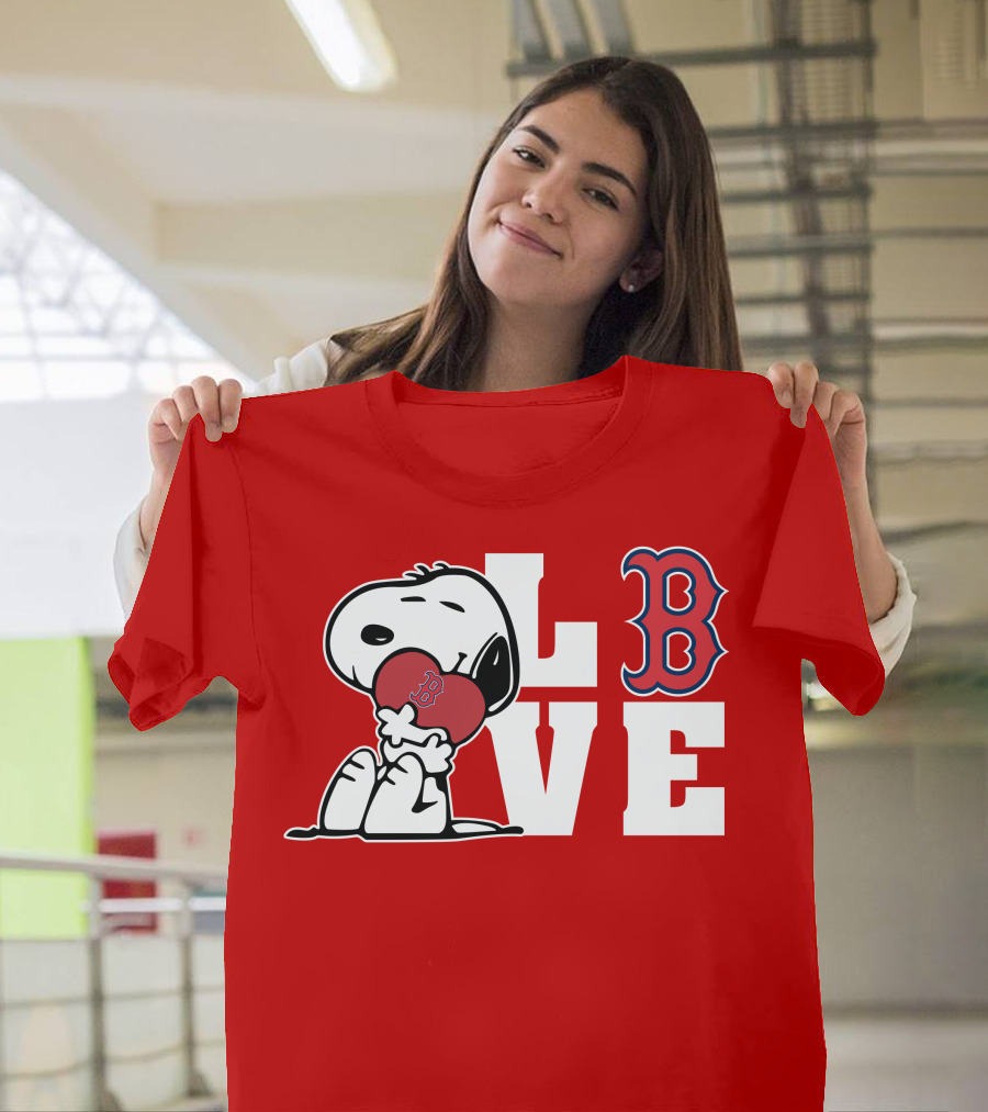 Snoopy Love Boston Red Sox B Logo Peanuts Baseball T-Shirt