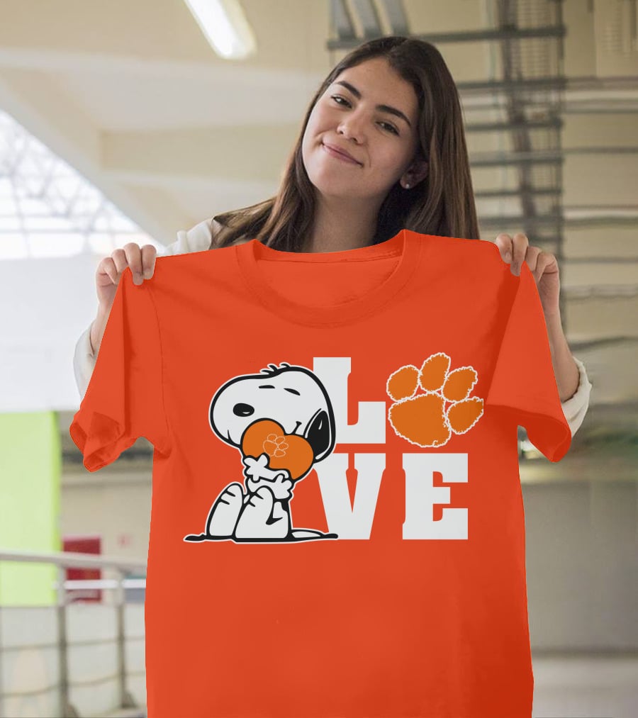 Snoopy Heart Love Clemson Tigers Paw Print T-Shirt